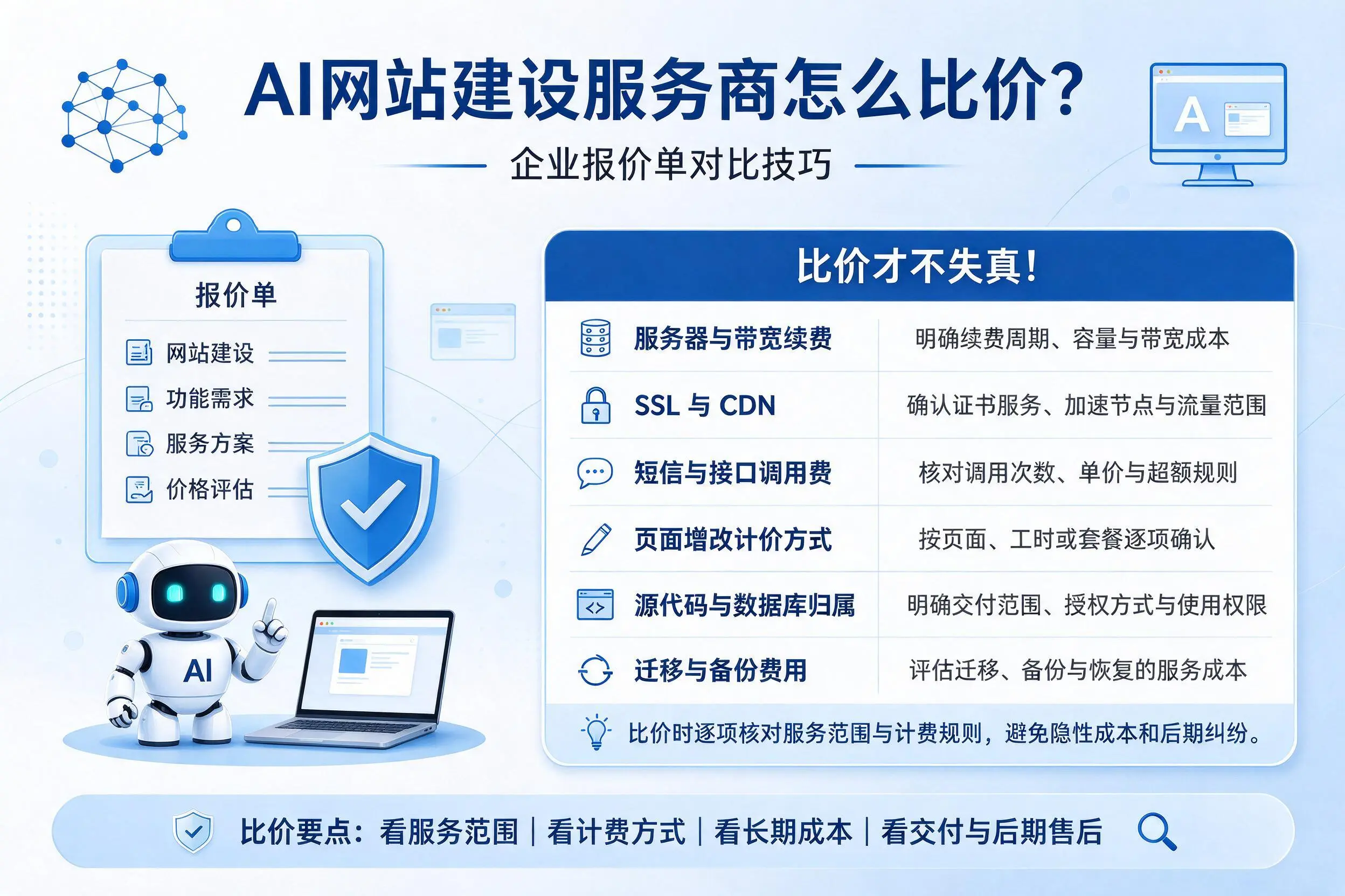AI网站建设服务商怎么比价？广东企业报价单对比技巧