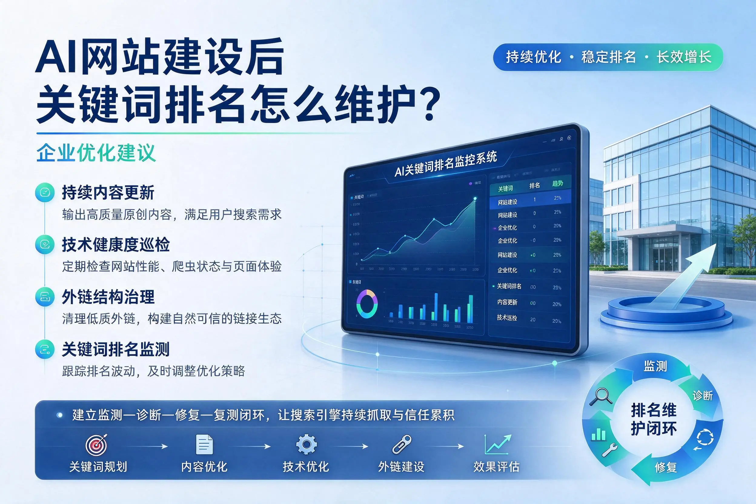 AI网站建设后关键词排名怎么维护？广东企业优化建议