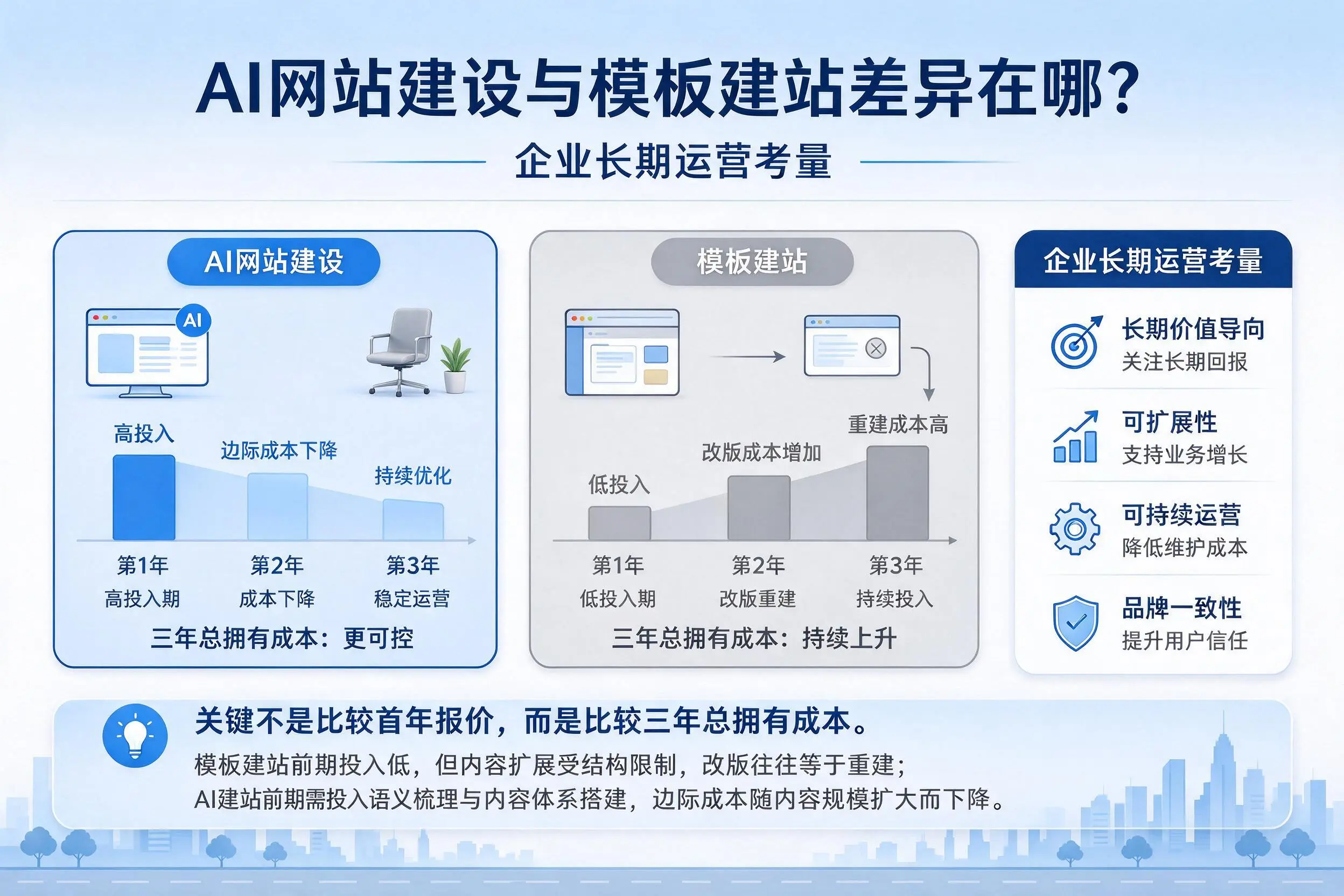 AI网站建设与模板建站差异在哪？广东企业长期运营考量